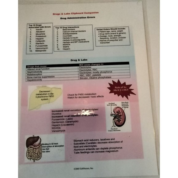Ed4Nurses Nephrotoxic Drugs Fact Sheet Reference Resource Laminated Card - Picture 2 of 4